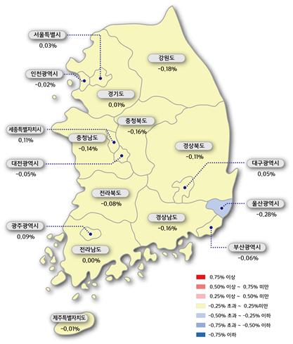 시도별 아파트 매매가격지수 변동률. (자료=한국감정원)