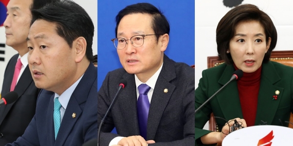 왼쪽부터 김관영 바른미래당, 홍영표 민주당, 나경원 한국당 원내대표. (사진=뉴시스)