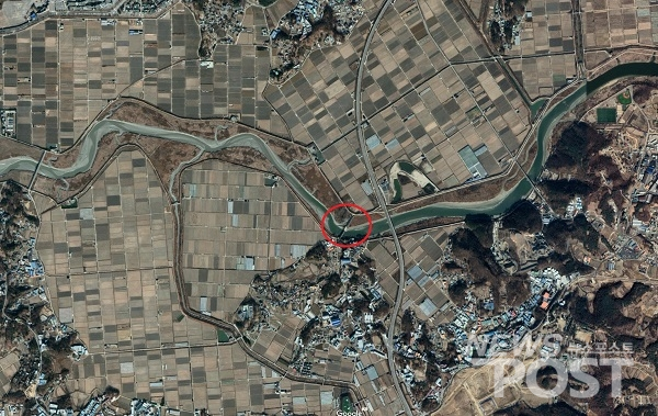 오도교와 인접해 있는 영천 배수갑문. (자료=Google Earth, 2019.08.22. 편집=이상진 기자)