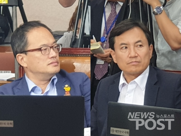 박주민 더불어민주당 의원(왼쪽)과 김진태 자유한국당 의원. (사진=홍여정 기자)