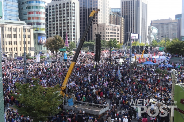 지난 9일 광화문 광장에서 열린 조국 반대 범보수 집회. (사진=김혜선 기자)