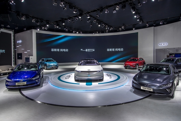 현대자동차 '2019 광저우 국제 모터쇼' 전시 공간과 전시 차종. (사진=현대자동차그룹 제공)