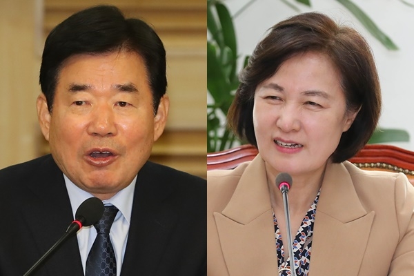 더불어민주당 김진표(왼쪽) 추미애 의원. (사진=뉴시스)