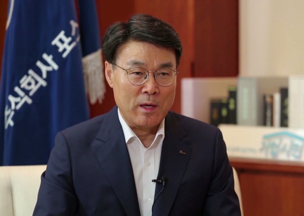 최정우 포스코 회장도 SOVAC 개막 축하 영상 메시지를 통해 사회적 가치 창출에 동참하겠다고 밝혔다. (사진=SK 제공)