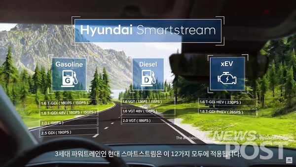 '더 올 뉴 투싼'엔 스마트스트림 1.6터보 하이브리드 엔진이 처음으로 탐재됐다. (사진=현대자동차 유튜브 라이브 갈무리)