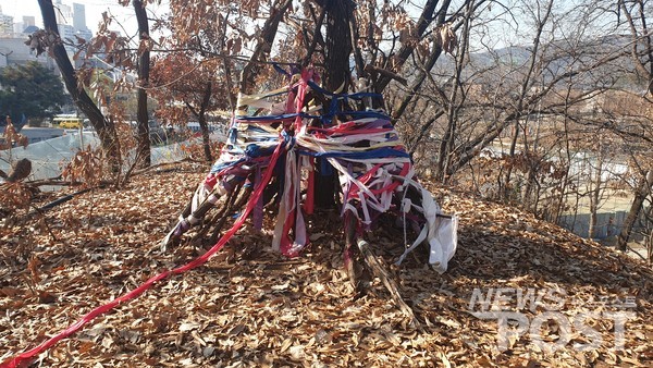 바로 옆 동산에 작은꿈놀이단 아이들이 직접 만든 아지트. 동산에서 뛰어놀다가 휴식을 취하는 곳이다 (사진=홍여정 기자)