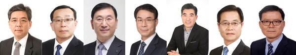 왼쪽부터 정재훈 사장, 조성환 사장, 윤영준 사장, 정재욱 사장, 신재원 사장, 김세훈 부사장, 이규오 부사장. (사진=현대차그룹 제공)