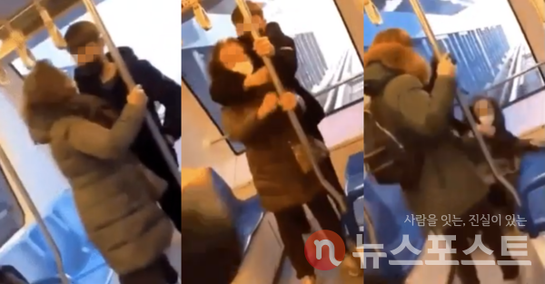 경기 의정부경전철에서 노인을 폭행한 촉법소년. (사진=유튜브 영상 편집)