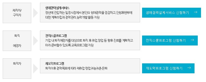 중장년 일자리 희망센터의 주요 서비스 (출처:중장년 일자리 희망센터 사이트 캡처)