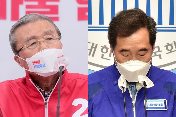 김종인 국민의힘 비상대책위원장(왼쪽)과 이낙연 더불어민주당 공동 선대위원장. (사진=뉴시스)
