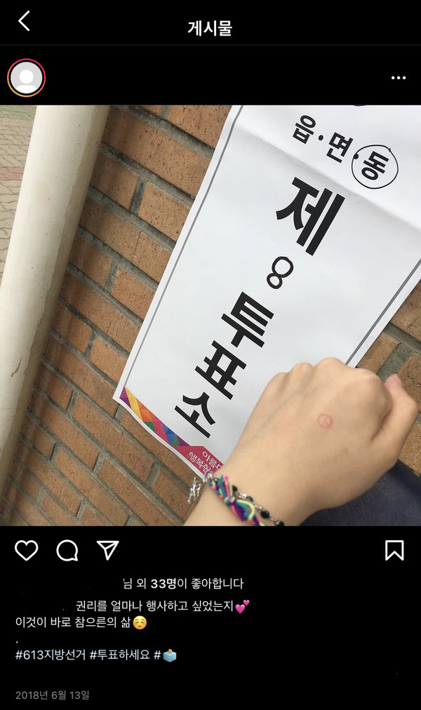 (투표를 독려하는 인증샷 사진제공=김재이)