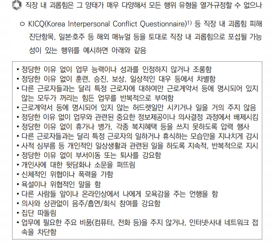 직장 내 괴롭힘 행위 예시(사진=고용노동부 '직장 내 괴롭힘 판단 및 예방‧대응 매뉴얼' 갈무리)