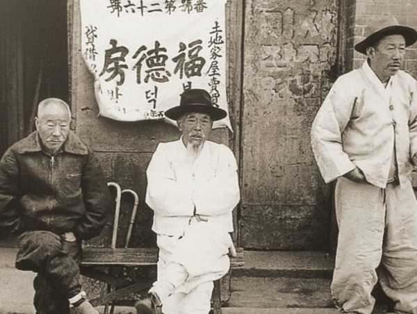 옛 복덕방 정경. 복덕방은 1961년에 신고제가 되었다. 복덕방 글자 위에 쓰인 26호로 보아 1960년대 초반의 모습일 것이다. (출처: 페이스북 '사진으로 보는 코리아')