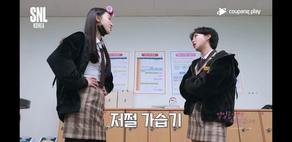 쿠팡플레이 SNL 코리아 시즌2의 한 장면. 신혜선 배우가 '어쩔 티비' 에피소드를 연기하고 있다. (사진: 쿠팡플레이 유튜브 캡처)