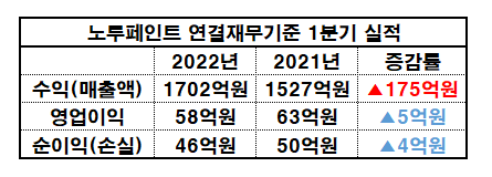 노루페인트 2022년 1분기 실적/출처:금융감독원 전자공시시스템_재구성 이병우기자