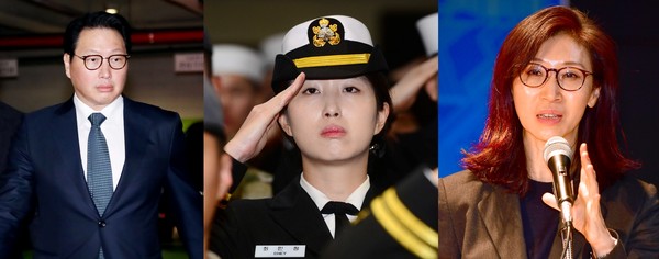 왼쪽부터 최태원 SK 회장, 최민정씨, 노소영 관장. (사진=뉴시스)