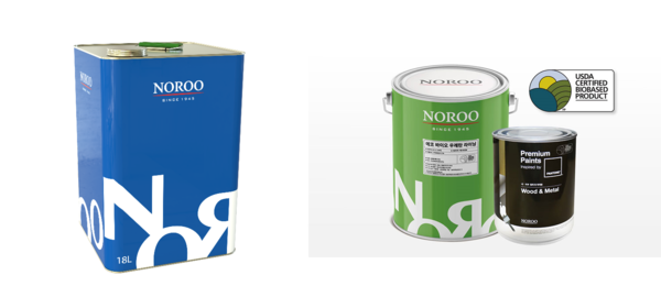 노루페인트 공업용 페인트(왼쪽)와 친환경 바이오페인트. (사진=노루페인트)
