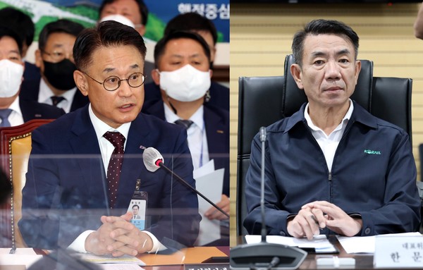 한문희 코레일 사장(오른쪽)과 이종국 SR 사장. (시진=뉴시스)
