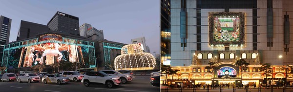 (왼쪽부터) 신세계백화점 본점 미디어파사드, 롯데백화점 본점 유럽 크리스마스 거리 (사진=각 사 제공)