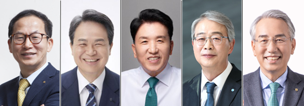 (왼쪽부터) 양종희 KB금융그룹 회장, 진옥동 신한금융 회장, 함영주 하나금융 회장, 임종룡 우리금융 회장, 이석준 NH농협금융 회장. (사진=각 사)