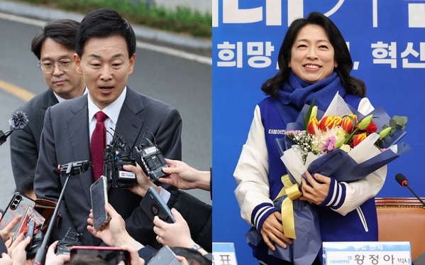 왼쪽부터 유영하 국민의힘 대구 달서갑 당선인과 황정아 민주당 대전 유성을 당선인. (사진=뉴시스)
