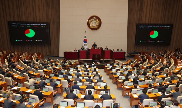 12일 서울 여의도 국회에서 열린 제419회국회 제2차 본회의에서 윤석열 정부의 위헌적 비상계엄 선포를 통한 내란 행위의 진상규명을 위한 특별검사 임명 등에 관한 법률안이 재석 283인, 찬성 195인, 반대 86인, 기권 2인으로 가결되고 있다. (사진=뉴시스)
