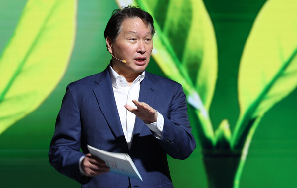 최태원 대한상공회의소 회장이 11일 오전 서울 중구 대한상공회의소에서 열린 '2025 ERT Member’s Day'에서 기조강연을 하고 있다. (사진=뉴시스)