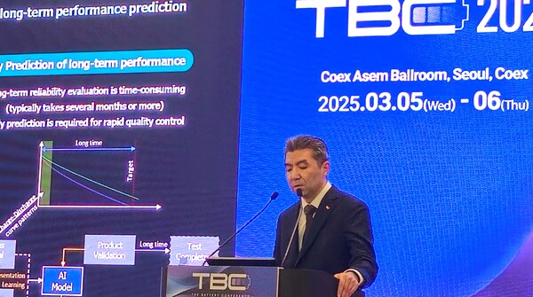 '인터배터리 2025' 더배터리컨퍼런스에서 김상진 SK온 부사장이 발표하고 있다. (사진=뉴스포스트 최종원 기자)