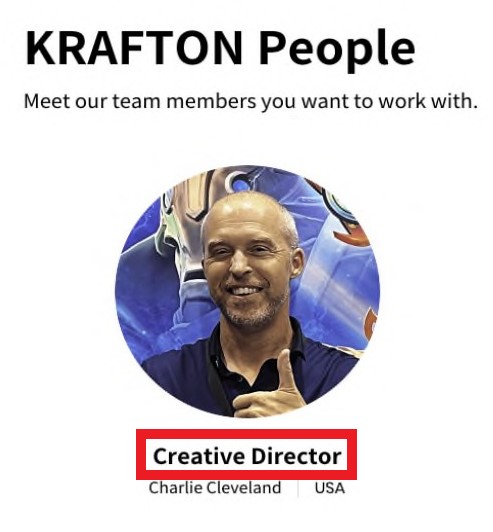크래프톤 웹사이트 구성원 소개 페이지에 적혔던 찰리 클리브랜드 창업주의 직함. 현재는 스티브 파푸트시스 CEO로 대체됐다. (사진=크래프톤 웹사이트)