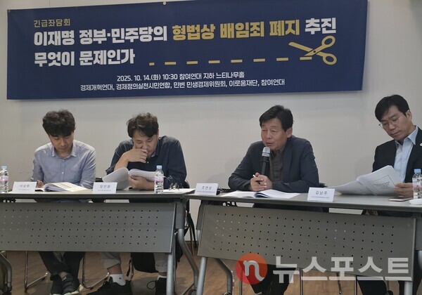 조연성 경제정의실천시민연합 재벌개혁위원회 위원장이 좌담회에서 발언하고 있다. (사진=뉴스포스트 최종원 기자)