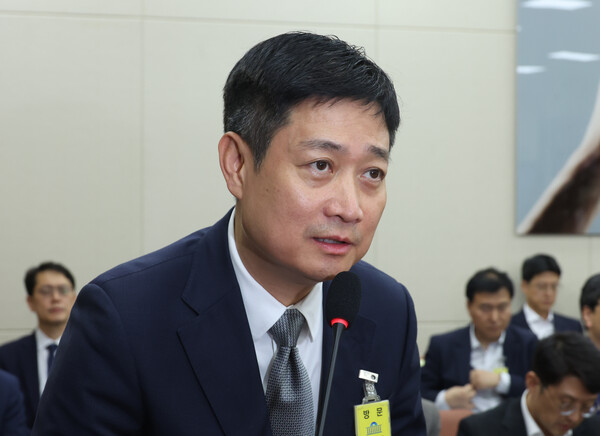 홍범식 LGU+ 대표가 21일 서울 여의도 국회에서 열린 과학기술정보방송통신위원회의 정보통신산업진흥원 등 국정감사에서 의원 질의에 답하고 있다. (사진=뉴시스)