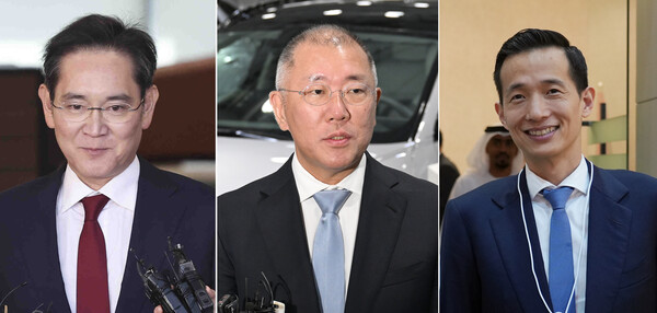 (왼쪽부터) 이재용 삼성전자 회장, 정의선 현대차그룹 회장, 김동관 한화그룹 부회장 (사진=뉴시스)